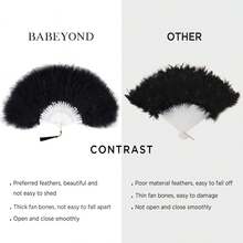 BABEYOND Roaring 20s Vintage Style Peacock & Black Marabou Feather Fan Flapper Accessories For Costume Halloween Dancing Party Tea Party Variety Show (Dark Green-White Rib) - 墨綠色 - 查看 6