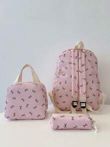 三件套休闲学院风蝴蝶印花背包套装，包含背包、午餐包、斜挎包和带笔记本电脑隔层的笔袋，配有可调节肩带、多口袋大容量多功能书包套装，适合女性/女孩/青少年/大学生/毕业生日常使用/度假/旅行/返校，可爱蝴蝶图案背包