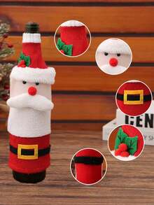1pc Christmas Decoration Knitted Cartoon Wine Bottle Cover, Creative Plush Santa Claus Wine Bottle Bag
