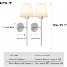 2pcs Battery-Operated Wall Sconces With Fabric Shade, Rechargeable LED Wall Lights Set Of 2, Dimmable Wireless Lamp With 3 Color Temperature, 12 RGB And Remote For Bedroom Living Room Hallway