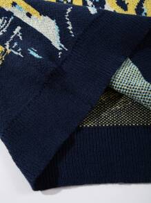 Unisex Casual Loose Fit Pullover Sweater With Abstract Van Gogh Painting Pattern, Versatile For Commuting, Autumn/Winter - Blue - View 7