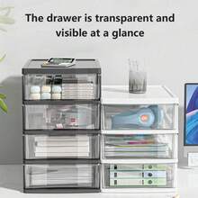 Organizador de escritorio pequeño transparente, resistente al polvo, al agua y a las caídas, con un diseño elegante, práctico para guardar y ahorrar espacio. Ideal para guardar material de oficina, herramientas de exterior, útiles escolares, artículos de cocina, baño, cosméticos y otros artículos.