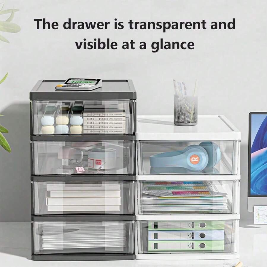 Organizador de escritorio pequeño transparente, resistente al polvo, al agua y a las caídas, con un diseño elegante, práctico para guardar y ahorrar espacio. Ideal para guardar material de oficina, herramientas de exterior, útiles escolares, artículos de cocina, baño, cosméticos y otros artículos.