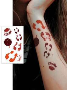 4 件万圣节临时纹身，假血手印，红唇，伤口图案，DIY 节日派对手指、耳朵、肩膀、颈部、锁骨、身体贴纸 - 紅色 - 查看 4