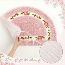 4 Pcs Rose Flowers Coquette Bathroom Rugs Set Coquette Doom Decor Rose Flower Area Rugs Non Slip Absorbent Washable Door Mat Floral Bathroom Carpet For Home Hotel 4 Shapes Pink - 粉色 - 查看 5