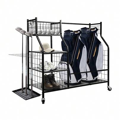 Shoze Golf Storage Rack With Wheels Oversized Golf Club Storage Rack Golf Bag Rack With Accessory Rack Heavy-Duty Golf Storage Rack For Garage Shed Basement