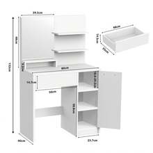 OYAJIA Dressing Table, Vanity Table With Mirror, 1 Drawer, 3 Shelves, Storage Cabinet, Makeup Organiser, White - White - View 10