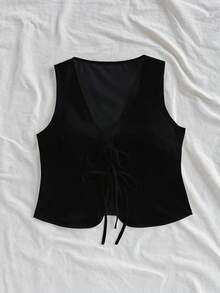 Soleia Top de tirantes informal de unicolor de verano para mujer  Lazo    Casual    TOP  Summer - Negro - Ver 8