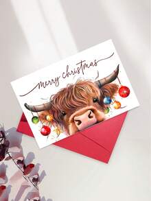 1 张带信封和梦幻奶牛设计的圣诞贺卡 - 适合朋友和家人的节日贺卡，圣诞快乐祝福，完美的礼物 - 彩色 - 查看 2