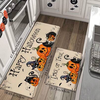 1pc Creative Multi-Color Mischievous Pumpkin Decorative Non-Slip Dirt-Resistant Kitchen Floor Mat, Holiday Decor Doormat