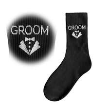 Bộ 5 đôi tất đen in chữ và họa tiết cho nam, làm từ vải dệt kim Polyester và Nylon, dày dặn, phù hợp cho phù rể, chú rể, cha chú rể trong tiệc cưới, mùa thu - màu đen - Xem 10