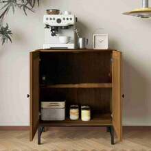 Sideboard Buffet Cabinet, Storage Cabinet With 2 Rattan Doors And Adjustable Shelves, Sideboard Console Accent For Dinning Room, Kitchen And Living Room - Brown - View 6