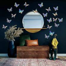 24pcs Fantasy Butterfly Wall Decor, 2 Styles 3 Sizes, Detachable Butterflies For Cake Decoration, 3D Paper Butterfly Stickers For Birthday Party Bathroom Decor, Home Decor. - Silver - View 5