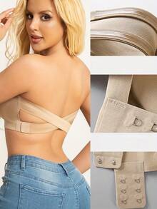 Women's Strapless Wireless Push-Up Camisole Bra With Removable Pads And Side Clasps - Seamless Comfort, No Wires, Solid Colors, Elegant Design, Perfect For Everyday And Special Occasions, Strapless Underwear, Comfortable Push-Up Effect, Premium Underwear - 駝色+駝色 - 查看 4