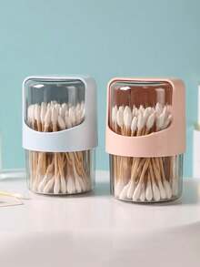 Rotating Cotton Swab Holder With Lid, Round Desktop Cotton Swab Box, Plastic Makeup Remover Pad Storage Box, Transparent Toothpick Holder