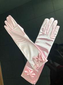 2pcs Princess Printed Gloves, Bow Gloves, Silk Queen Princess Elegant Gloves, Anna Ceremonial Costume Accessories Halloween