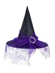 1pc Halloween Witch Hat, Costume Accessory, Witch Role Play Hat With Veil, Halloween Party Hat, Holiday Gift, Suitable For Daily Wear And Halloween