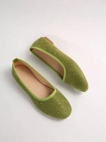 Mocasines ligeros de mujer con cierre deslizante, zapatos casuales para ir y venir con decoración de cristales de unicolor, adecuados para primavera, verano y todas las estaciones