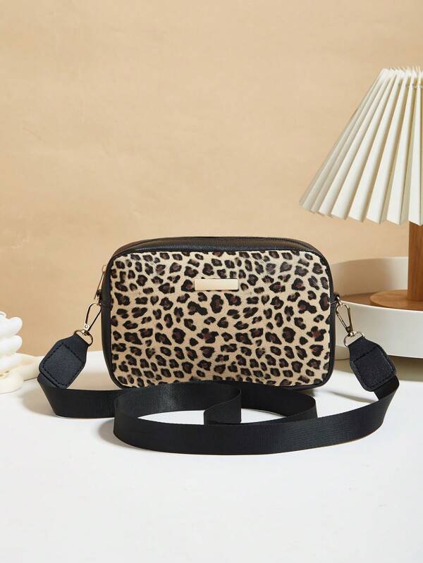 Retro Leopard Print Shoulder Bag, Small Square Crossbody Bag For Ladies