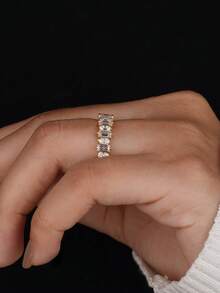 1枚S925纯银长方形眼睛拇指戒指，优雅珠宝礼品，女士之选 - 半圈長方馬眼 - 查看 5