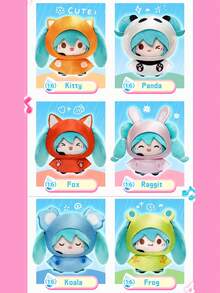 雨天毛绒盲盒：6款可爱动物连帽毛绒玩具（兔子、狐狸、熊猫、考拉、青蛙、小猫），毛绒玩具钥匙扣，完美装饰包包。这些可爱的动物连帽玩具采用优质毛绒面料制成，是动漫和毛绒玩具爱好者的完美收藏惊喜。它们也是馈赠亲朋好友的理想礼物，可作为桌面装饰，或为日常配饰增添一丝可爱气息。 - 彩色 - 查看 3