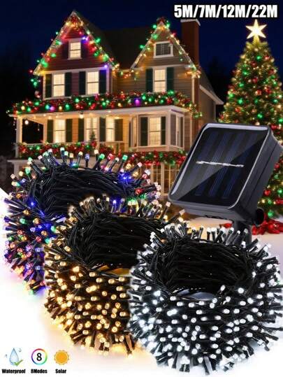 1pc Solar Powered String Lights 20/50/100/200LED, Twinkle 8 Lighting Modes, 22M/12M/7M/5M Outdoor Waterproof Fairy Lights String ,Solar Garlands Courtyard Wedding Christmas Garden Lights,Suitable For Camping, Parties, Halloween Day, Christmas, Holiday ,Weddings, Dances, Birthday ,Yard Stairs, Trees, Houses, Balconies Decoration Halloween Decor Christmas Decoration Thanksgiving Wedding Home Decor Home Decor Fall Decor Autumn Decor Birthday Decorations For Gifts Party Supplies Indoor Outdoor Garden Holiday Festival Decor Wall Decor Halloween Ornaments Christmas Decoration XMAS Decor Christmas Tree Gift Decor Thanksgiving Wedding Home Decor Home Decor Fall Decor Autumn Decor Birthday Decorations For Gifts Party Supplies Indoor Outdoor Garden Holiday Festival Decor Halloween Decor Wall Decor Halloween Ornaments