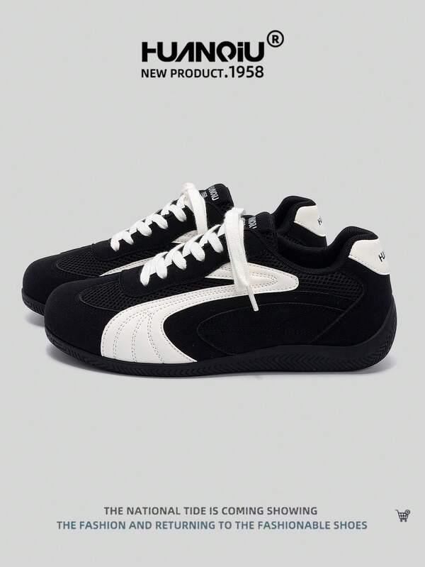 HUANQIU حذاء رجالي للتزلج موديل 2025، زوج من الأحذية الكاجوال والرياضية عالية الارتفاع، قابلة للتنفس مناسبة للمنزل والمكتب والخارج، متعددة الوظائف خفيفة الوزن ومريحة، أحذية دكسون للسباق والكاجوال والجري باللونين الأسود والأبيض مناسبة لجميع الفصول