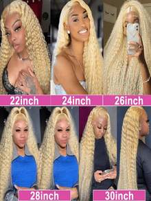 613 180 Density Kinky Curly Human Hair Wig With Baby Hair 13x4 HD Transparent Deep Wave Lace Front Wigs Human Hair Pre Plucked Bleached Knots Brazilian Virgin Blonde Glueless Wigs For Women 38inch - 金色 - 查看 7