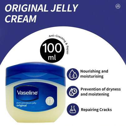  1 Bottle 100ml Classic Multi-Purpose Healing Vaseline Original Petroleum Jelly, 100% Pure Triple Refined Fragrance-Free Hypoallergenic Jelly, Suitable For Sensitive Skin On Whole Family