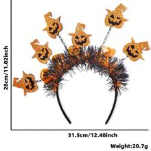 1pc New Halloween Headband With Pumpkin, Spider, Fur Decor, Funny Radial Tinsel Hair Accessory For Halloween Party