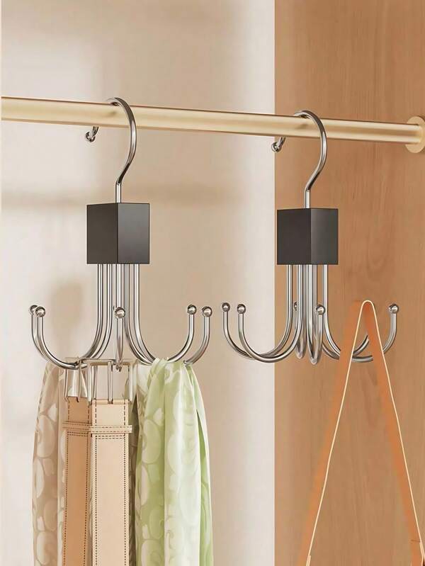 1/2 قطعة خطاف حزام متعدد الوظائف سعة كبيرة، منظم وتخزين خزانة، رف حزام خشبي دوار منظم خزانة، مناسب للأحزمة والحمالات والقمصان العليا والربطات والأوشحة، خطاطيف تخزين من الفولاذ المقاوم للصدأ، إكسسوار خزانة عصري