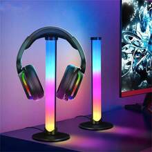 1 件/2 件 USB 供电 LED 耳机支架，带鲜艳渐变照明 - 光滑的亚克力台灯，适合游戏和音频爱好者，彩色氛围灯适用于耳机、键盘和显示器设置（带耳机支架，不含耳机） - 黑色 - 查看 1