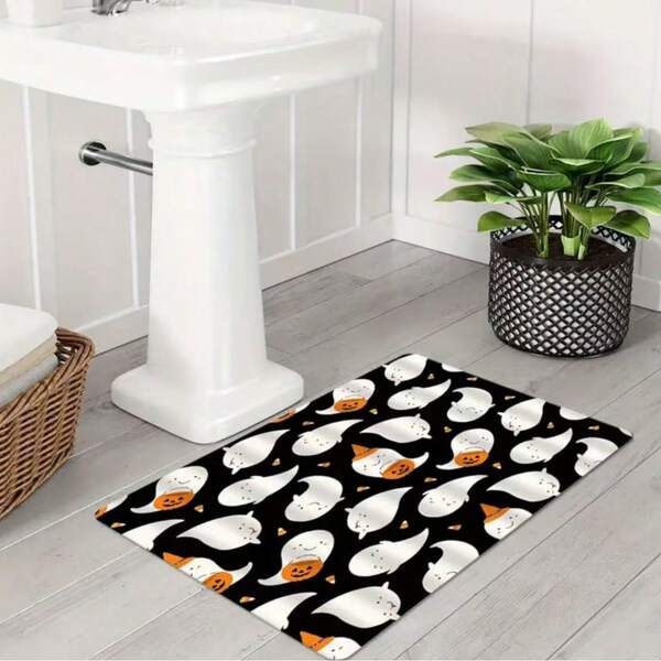 1pc Halloween Pumpkin Themed Bathroom Mat, Super Soft Absorbent Carpet, Non-Slip Washable Shower Tub Mat, Home Holiday Decor Accessory, 2D Flat Print 50x80cm