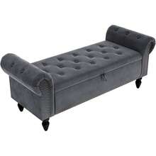 Sofabank  mit Stauraum, Umdrehen Mit Booster-Gasstange, Bettende mit Deckel, Fußstütze mit stabilen Holzbeinen, Bis 168kg, Sofabank fur Flur, Esszimmer, Schlafzimmer, Wohnzimmer, 133 x 53 x 46 cm - Dunkelgrau - Übersicht 4