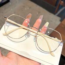 Delicate Polygon Decorative Eyewear Ornament With Soft Blue Temples, Elegant Minimalist Statement Piece For Young Women, Ideal For Summer Beach Vacation, Seaside Leisure Moments, Graduation Season Events, Road Trip Adventures, Camping Holiday Getaways, 2026 Must-Have Fashion Staple For Daily Styling, Office Commute, Party Gatherings, And All Summer Scenarios, Adds A Gentle Fresh Vibe To Any Outfit, Perfect For Creating Refined Eye-Catching Looks On Vacation And Everyday Occasions - Blue - View 2