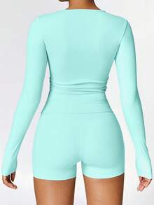 A Set Of Women's Gym Workouts Suitable For Yoga Exercises, Running, And Festivals Can Be Worn - 寶藍色 - 查看 6