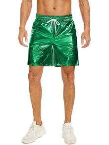 Men's Metallic Shorts Shiny Rave Shiny Sparkly Shorts With Pockets - Green - View 2