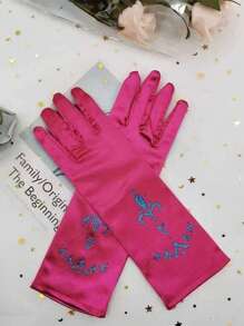 2pcs Princess Printed Gloves, Bow Gloves, Silk Queen Princess Elegant Gloves, Anna Ceremonial Costume Accessories Halloween