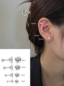 2 Stücke/Set Titanstahl hypoallergene Ohrknochenstifte mit 4-Krallen 5A Qualität Zirkonia Rundkugel Einzeldiamant Schraubverschluss Ohrringe, einfach & modisch 20G Feingewinde Ohrpiercing Schmuck