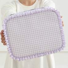 Toiletry Bag Gingham Ruffle Makeup Bag,Large Travel Cute Cosmetic Bag For Women Girls,Toiletry Bag Make Up Organizer 10.8 X 4.5 X 8 Inch (Purple Gingham) - 粉紅格子 - 查看 8