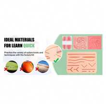 医学生护士缝合垫，模拟血管皮肤硅胶模块逼真人体表面皮肤模块带伤口，用于缝合练习 - 不可拆卸，抗撕裂（带防滑底座）