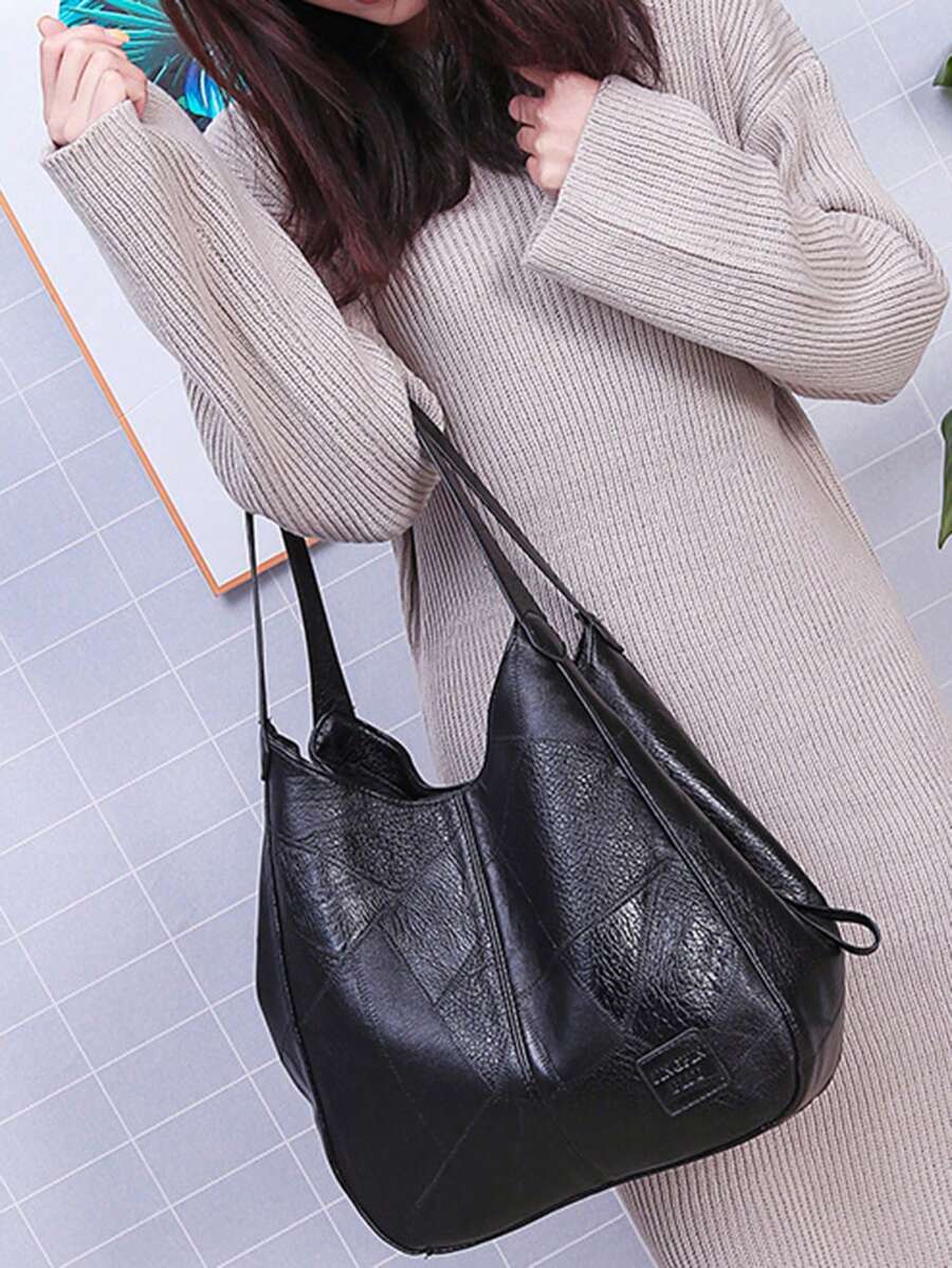 Women Medium Hobo Bag Stitch Detail PU Tote Bag