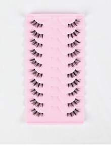 10 paia di ciglia finte a metà lunghezza con banda trasparente, ciglia false a forma di occhio di gatto, corte e morbide, faux ciglia in 3D in stile mink, naturali e morbide, adatte per il trucco, Ognissanti