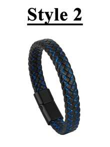 Xiacheng 1/6 件男士编织皮革手链 - 手工牛皮腕带，波西米亚风格合金扣，送给丈夫/男朋友的礼物（黑色） - 黑色 - 查看 11