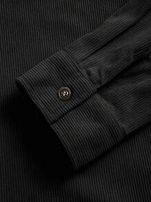 Bestselling Lightweight Corduroy Men's Casual Shirt Jacket, Turndown Collar, Button Front, Long Sleeve, Dual Pockets Design, Suitable For Daily Casual, Fashion Minimalist Outings, Comfortable Home And Street Wear, Spring Thin Long Sleeve Shirt - Black - View 6