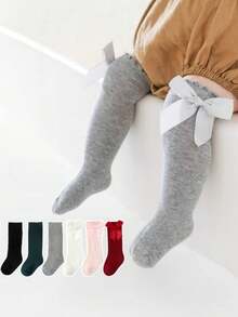 4/6 Pairs Baby Socks, Spanish Style Bow Decor Princess Long Tube Socks For Girls - Multicolor - View 3
