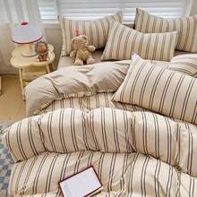 4 件套简约条纹印花羽绒被套装（1 个羽绒被套、1 个床单、2 个枕套、无填充物），简约卧室床上用品套装，可水洗，万圣节礼物 - 彩色 - 查看 7