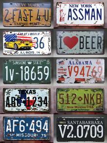 1件复古汽车牌照，铁艺彩绘墙饰，创意网吧宿舍酒吧墙面艺术，金属锡板，户外花园装饰，尺寸：30厘米*15厘米/11.81英寸*5.90英寸，适用于Exit音乐节、摇滚音乐节、2024巴黎夏季、圣诞礼物