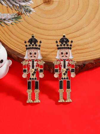 1 par örhängen med jultomten och snögubbe, örhängen med nötknäppare och emalj, lämpliga för kvinnor, fest, julklapp (handgjorda, något varierade)