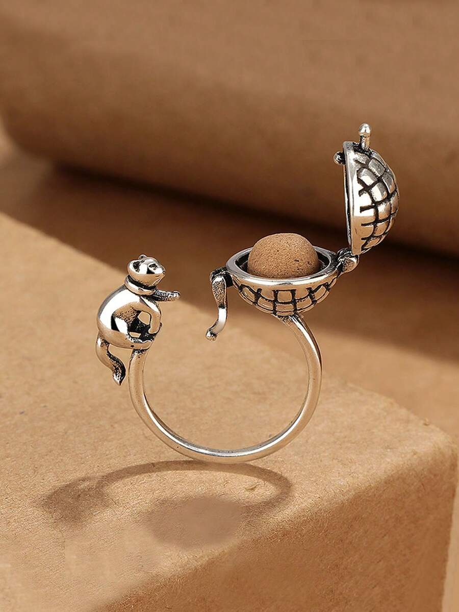 1 pezzo Anello regolabile con sacchetto profumato a forma di gatto, stile vintage, accessorio elegante come regalo per le donne